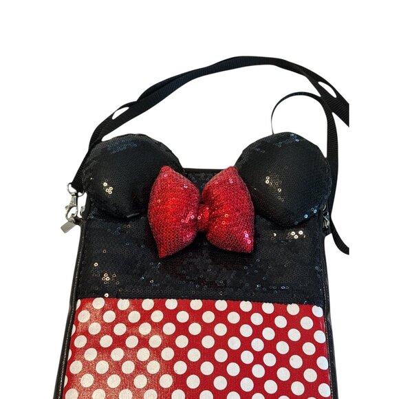 Disney Parks Minnie Mouse Sequined Polka Dot Tablet Crossbody Bag Ears - Picture 3 of 8